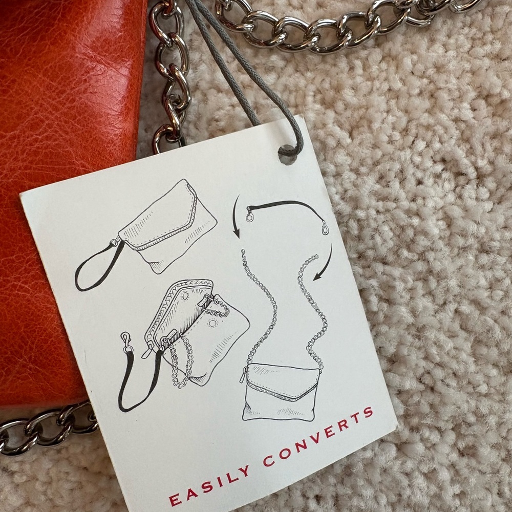 Hobo bags Grenadine Orange Red Leather crossbody clutch. - Picture 8 of 10